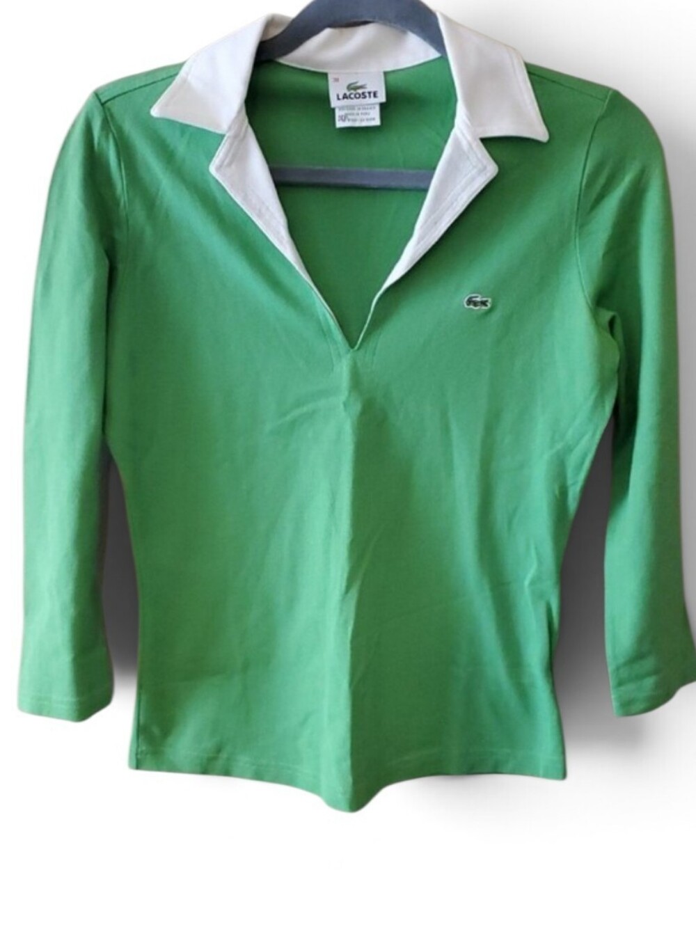 Lacoste Women’s Polo Shirt In Green And White Size S